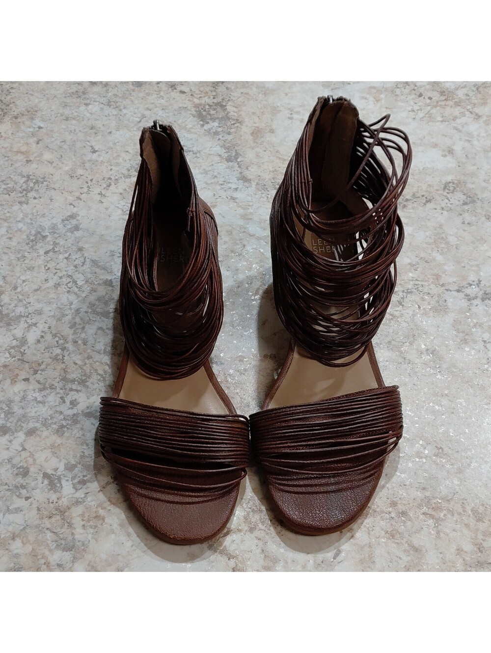 Eileen Fisher Wylee Platform Wedge Sandal brown strappy leather sz 9 EUC #929